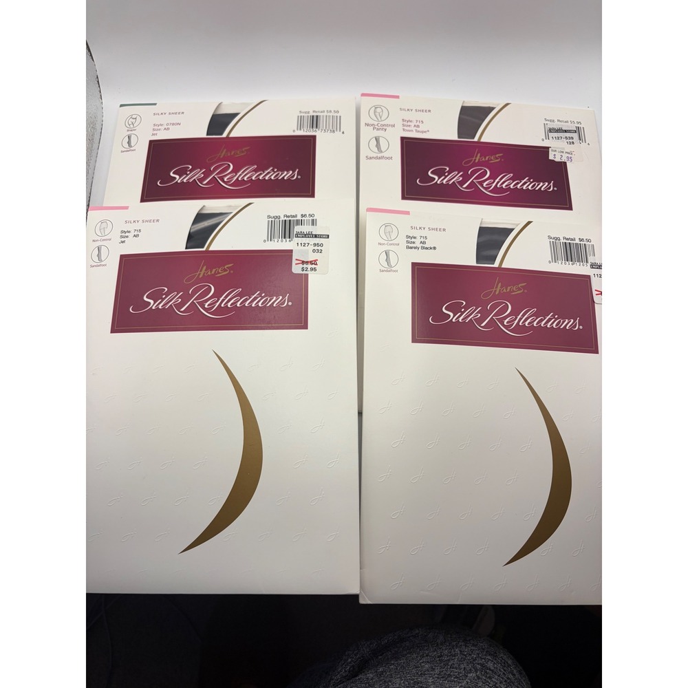Hanes Silk Reflections Silky Sheer Pantyhose 4 Pair Style 715 AB Jet Black Taupe